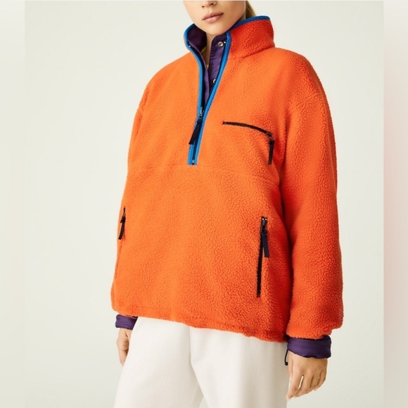 Tory Burch REVERSIBLE NYLON FLEECE PULLOVER JACKET Purple Orange Sz XS - Picture 2 of 16